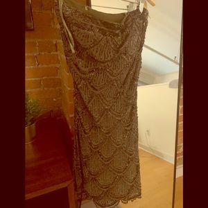 Sequined Scalloped Strapless Cocktail Dress